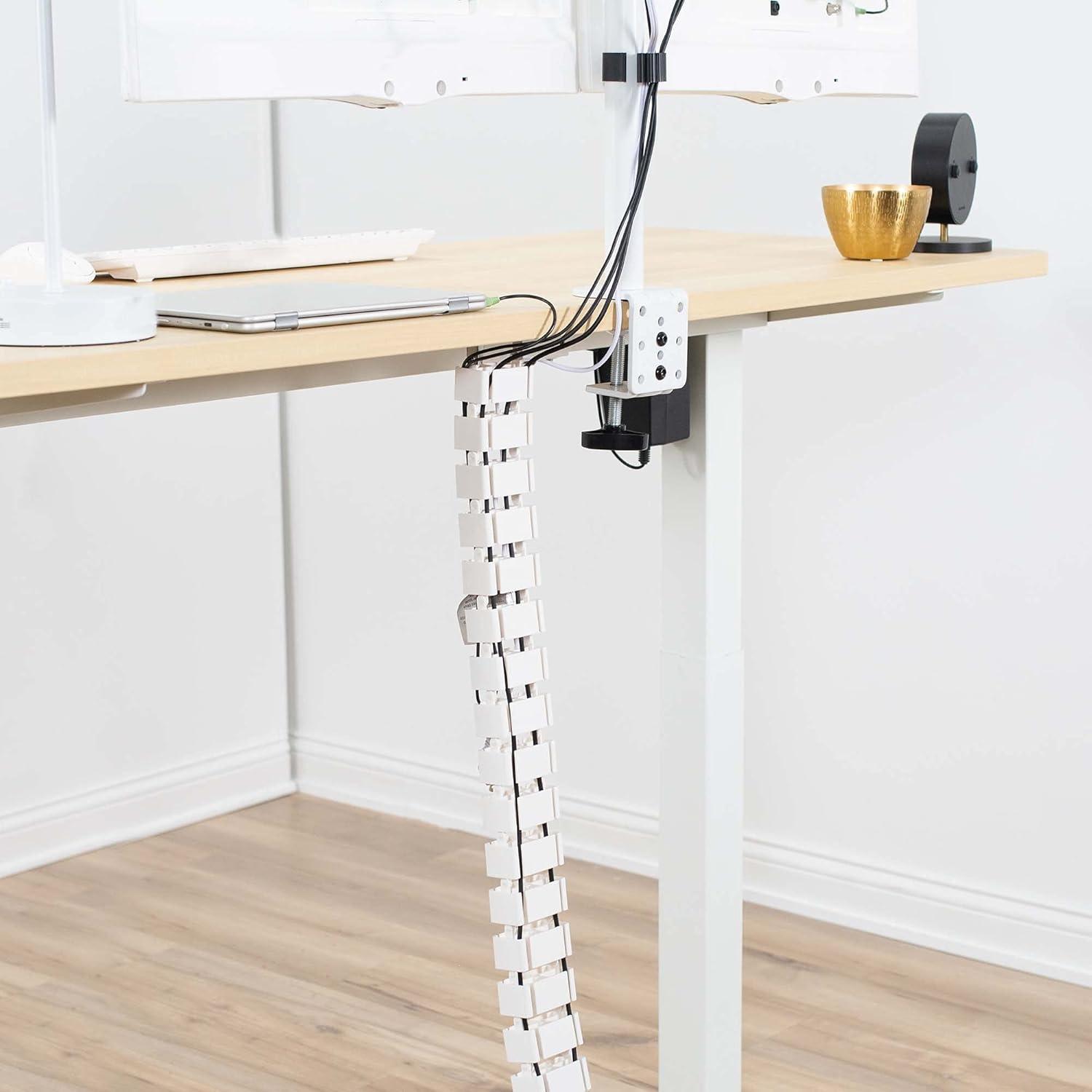 VIVO White Vertebrae Cable Management Kit, Standing Desk Quad Wire Organizer