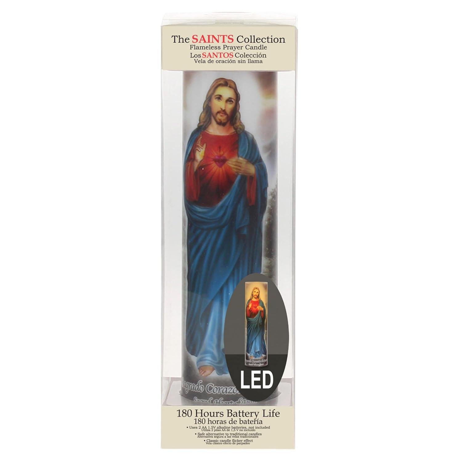 Stonebriar Flameless LED 8" Multi-color Religious Prayer Pillar Candle with Automatic Timer