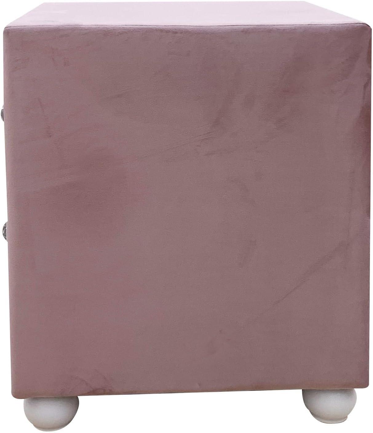 17" Reggie Nightstand Pink Fabric - Acme Furniture: Crystal-like Detail, Wood Bun Legs, Safety Stop Drawer