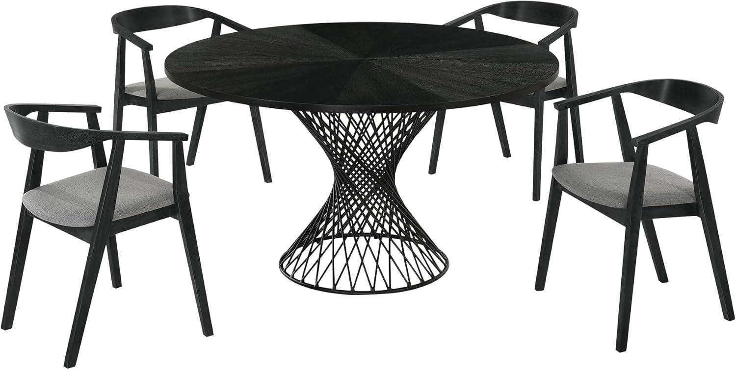 Cirque Santana Black Wood Dining Set with Charcoal Fabric Chairs