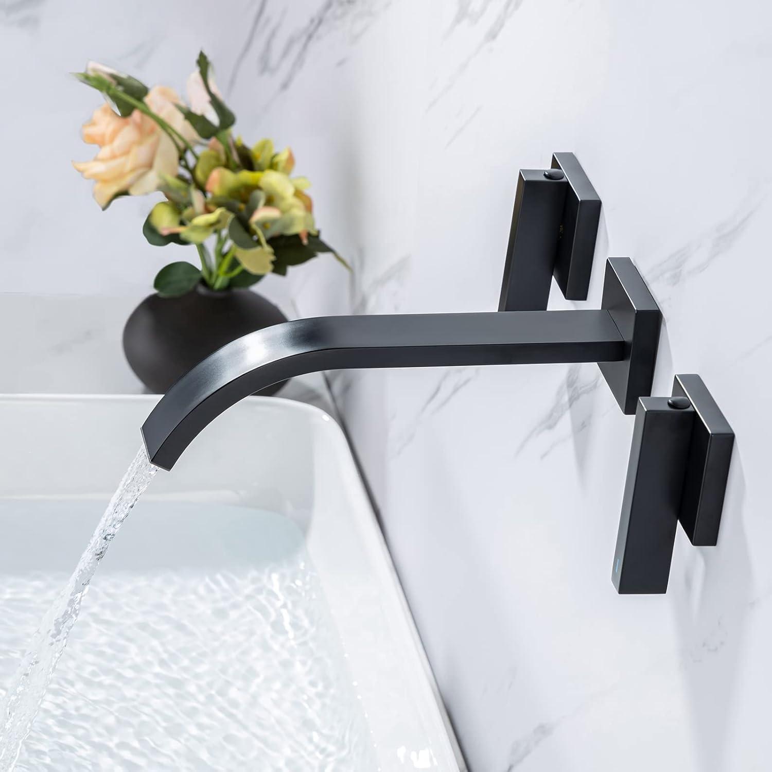 Matte Black Brass Wall-Mounted Double Handle Faucet