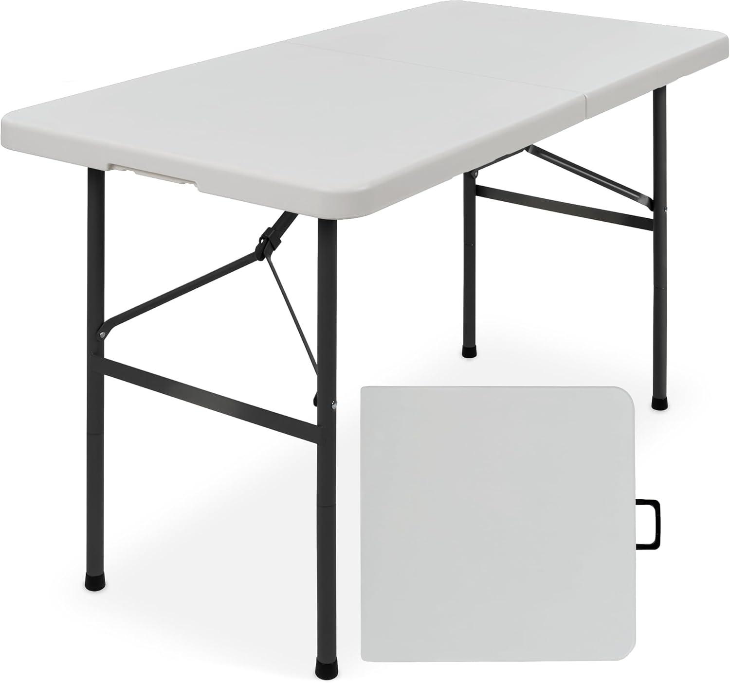 Best Choice Products 4Ft Plastic Folding Table, Indoor Outdoor Heavy Duty Portable W/ Handle, Lock For Picnic