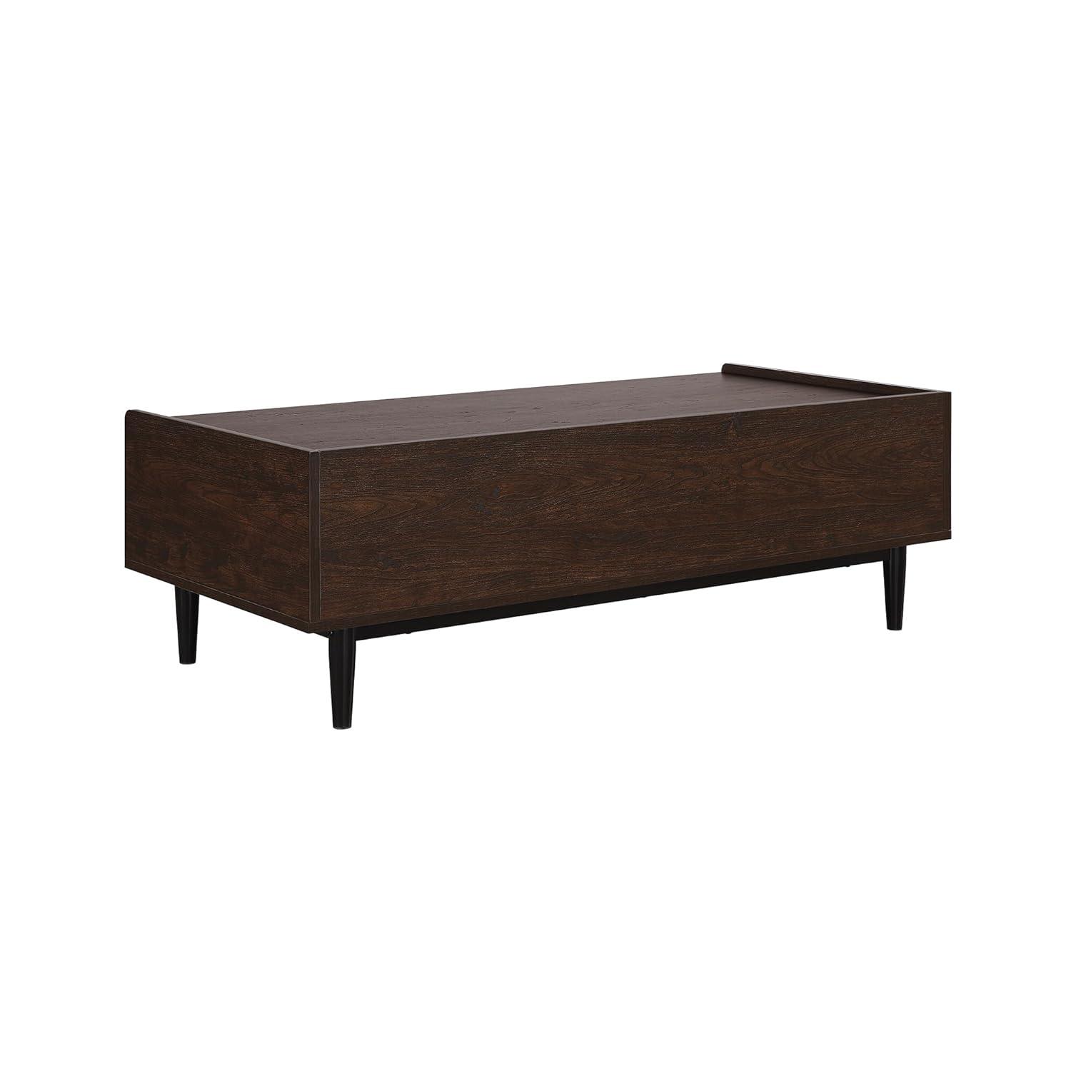 Manhattan Comfort Duane Ribbed Coffee Table with Drawer and Shelf Dark Brown/Black: Rectangular, MDF, Living Room Furniture