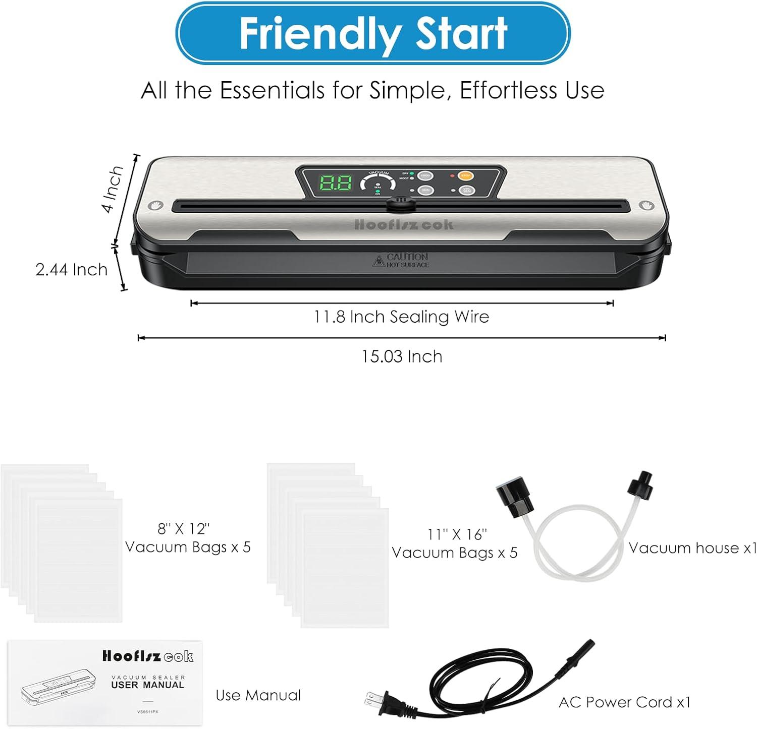 Vacuum Sealer Machine for Food, Automatic 8-In-1 Food Sealer Vacuum Sealing Saver for Liquid/Dry/Moist, Manual/External Super Strong Suction,Pulse Function,Countdown Display,Starter Kit