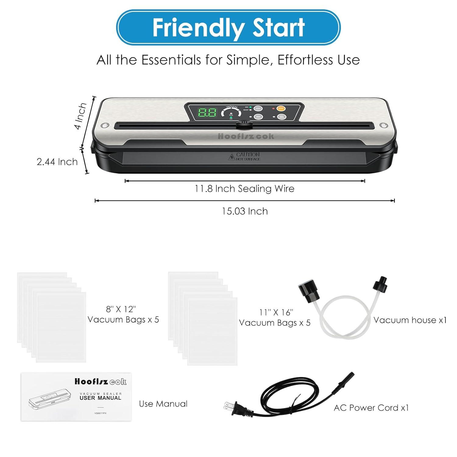 Vacuum Sealer Machine for Food, Automatic 8-In-1 Food Sealer Vacuum Sealing Saver for Liquid/Dry/Moist, Manual/External Super Strong Suction,Pulse Function,Countdown Display,Starter Kit