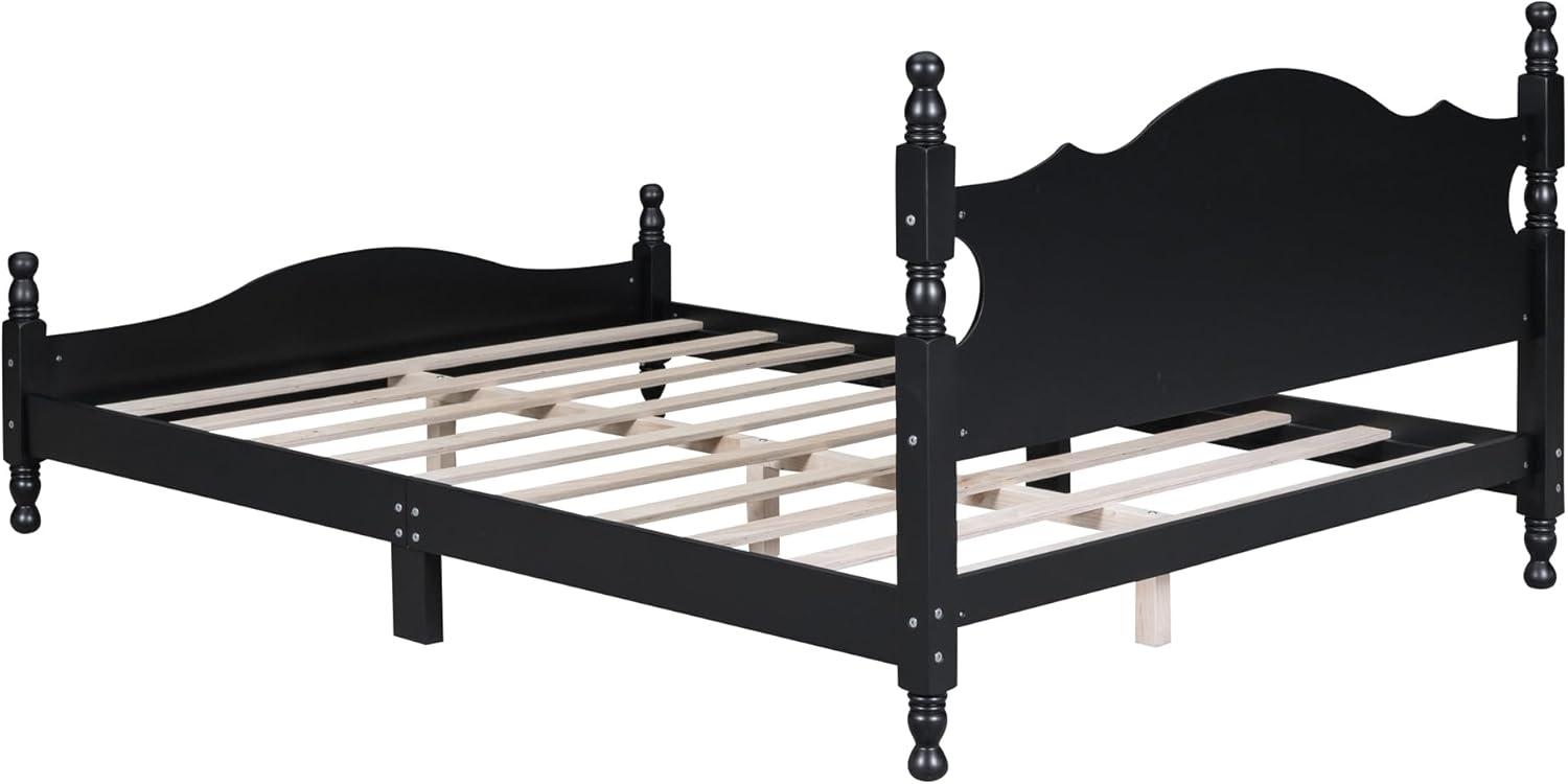 Queen Size Wood Platform Bed Frame for Boys Girls Kids Toddler,Retro Style Platform Bed with Wooden Slat Support,Black