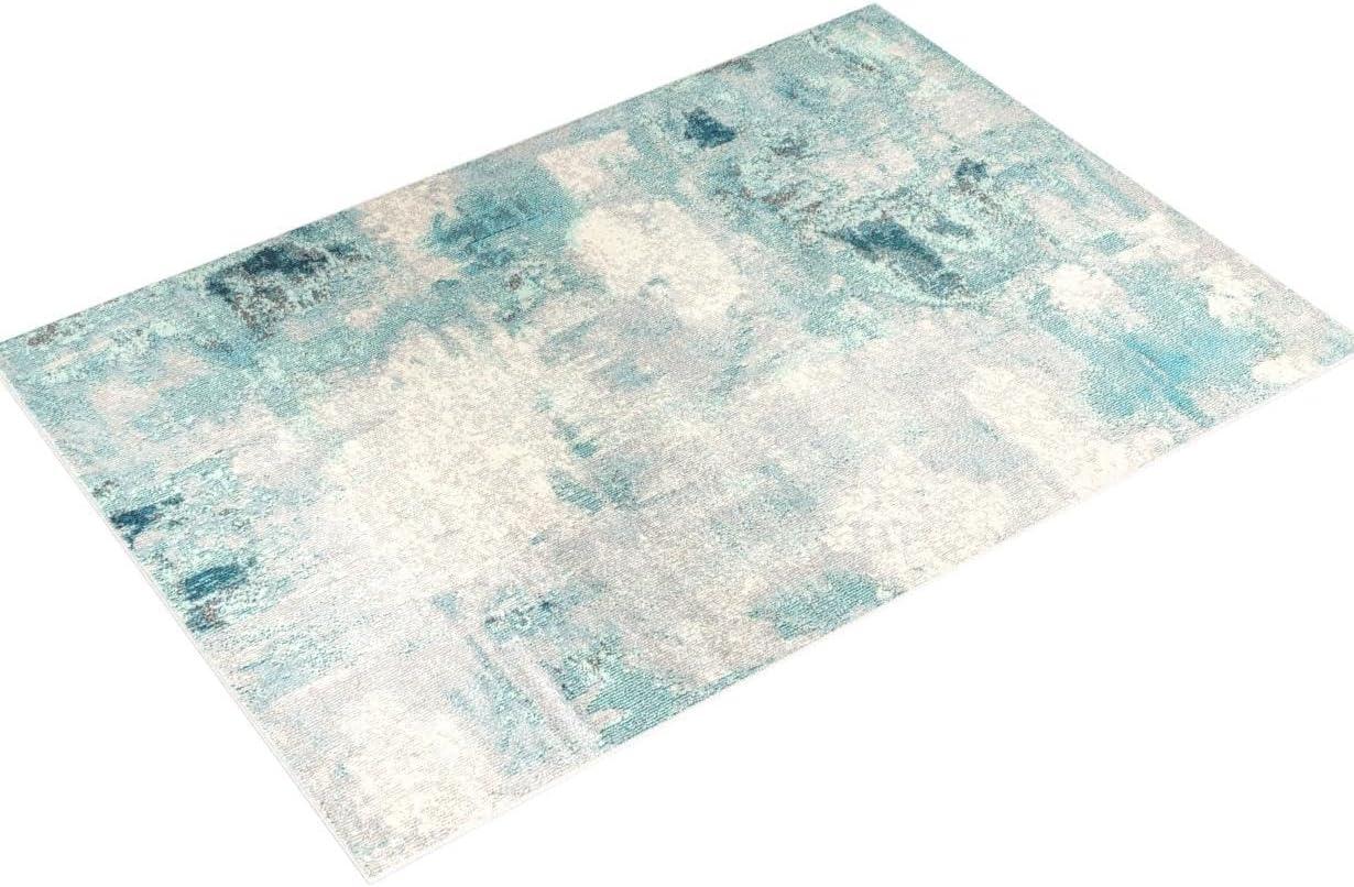 6'x 9' Contemporary POP Modern Abstract Vintage Area Rug, Cream/Blue - JONATHAN Y