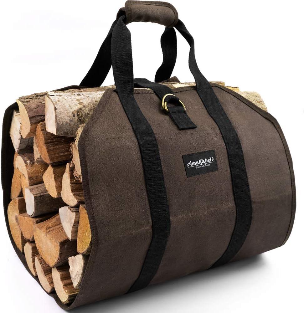 Large Brown Waxed Canvas Firewood Carrier Bag