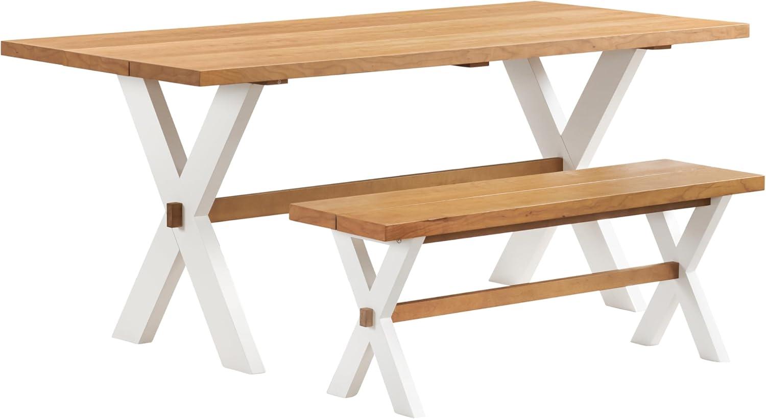 Chelsea 72" Wide Farmhouse Style Table With Crossed Legs Rectangular Dining Table with Bench