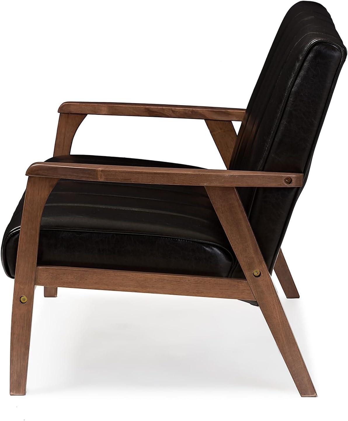 Nikko Mid-Century Modern Scandinavian Style Faux Leather Wooden 2 Seater Loveseat Dark Brown - Baxton Studio: Compact, Rubberwood Frame, Easy to Clean