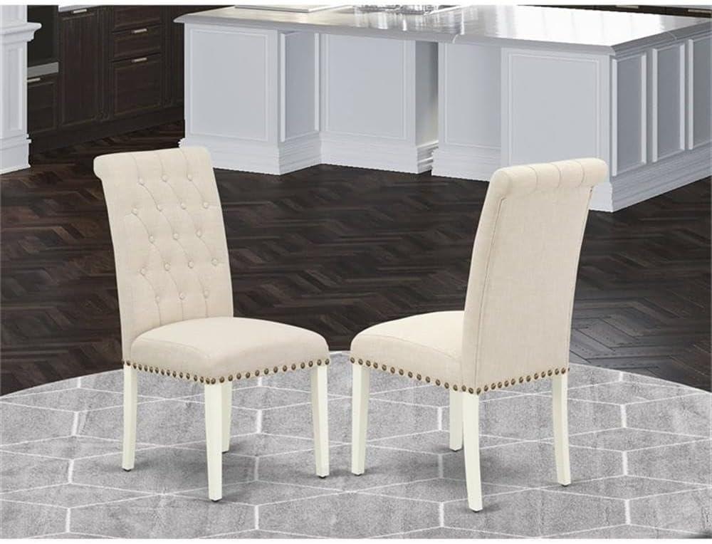 East West Furniture Bremond 42" Fabric Dining Chairs in Beige/White (Set of 2)