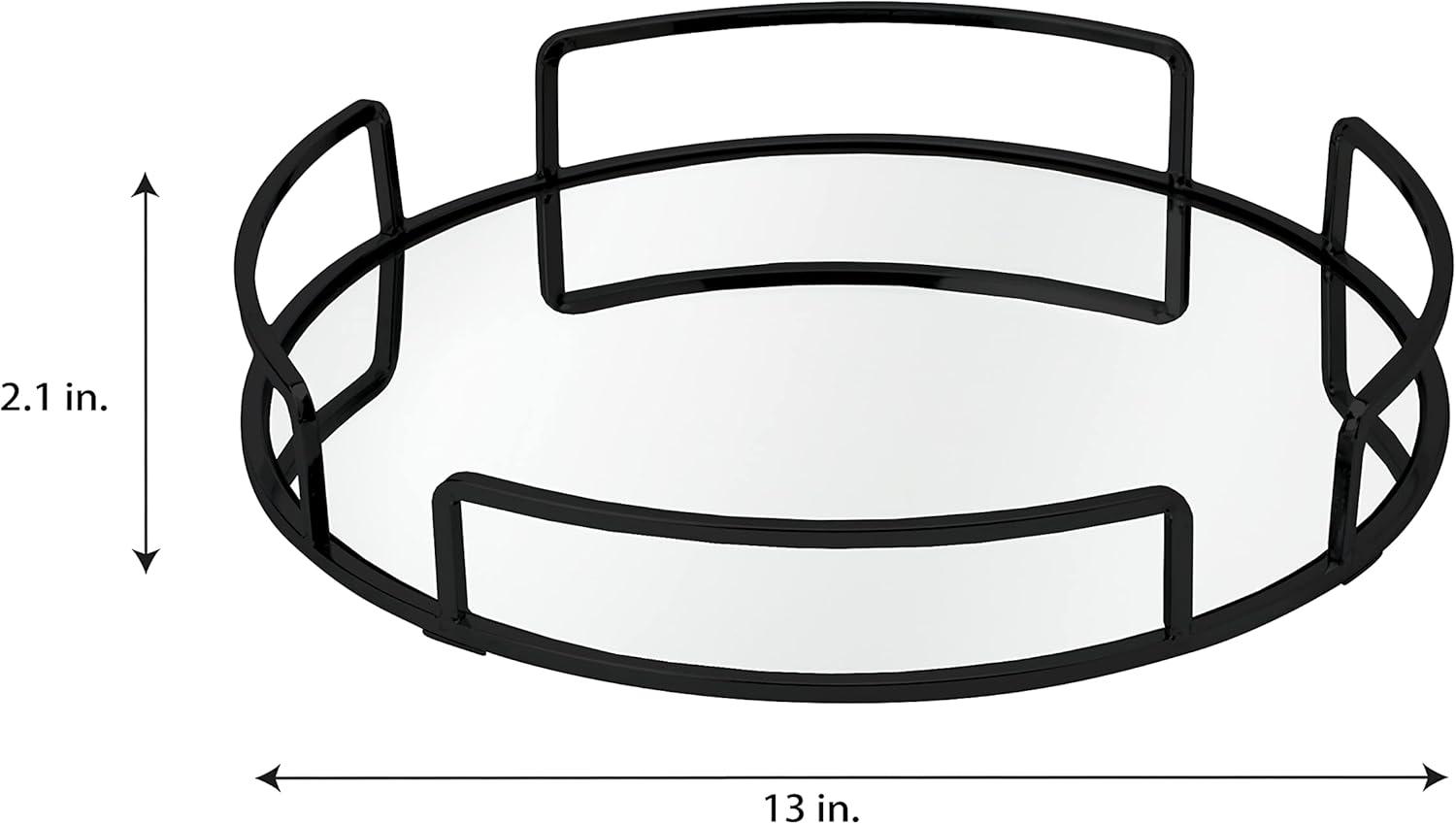 Bath Bliss 13"x13" Modern Round Vanity Mirror Tray Black: Steel Construction, Dresser Organizer, Bathroom Accessory