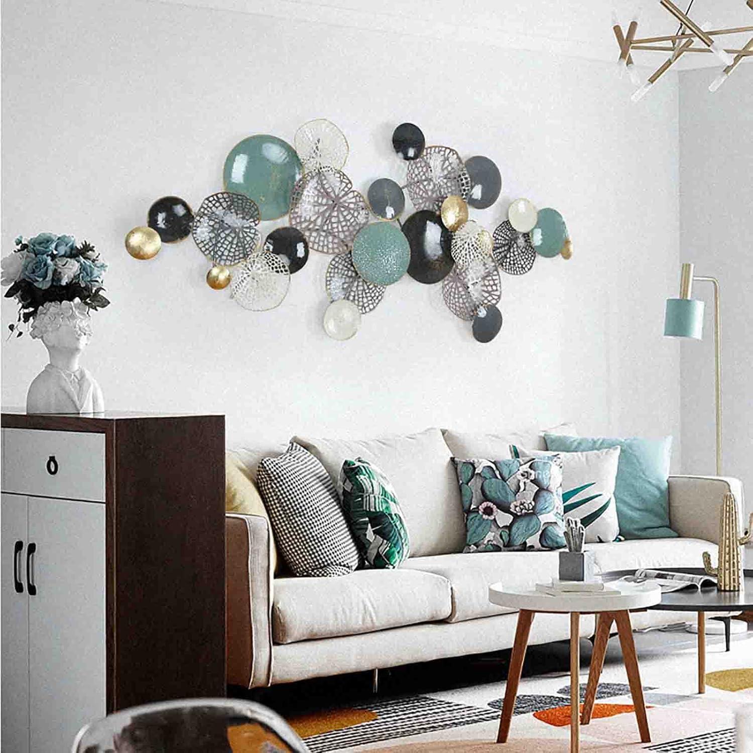 Retro Old 3D Metal Wall Art Décor, Openwork Lotus Leaf Wall Sculptures Hanging for Home Decorations, Living Room, Bedroom, Hotel 52.5'' X 26.5''