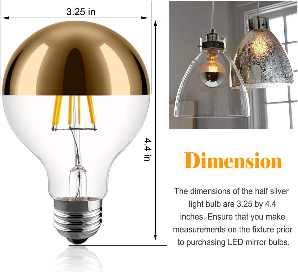 Half Chrome Light Bulb,6W (60W Equivalent) Dimmable LED Edison Bulb,G80/G25 Globe Shape Decorative LED Bulbs,Half Gold Reflected Light 2700K Soft White E26 Base Pack of 4
