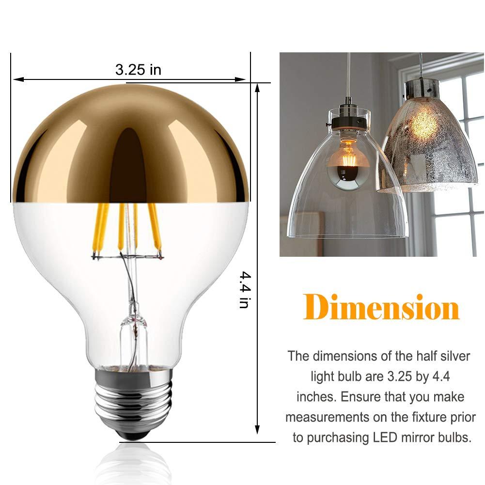Half Chrome Light Bulb,6W (60W Equivalent) Dimmable LED Edison Bulb,G80/G25 Globe Shape Decorative LED Bulbs,Half Gold Reflected Light 2700K Soft White E26 Base Pack of 4