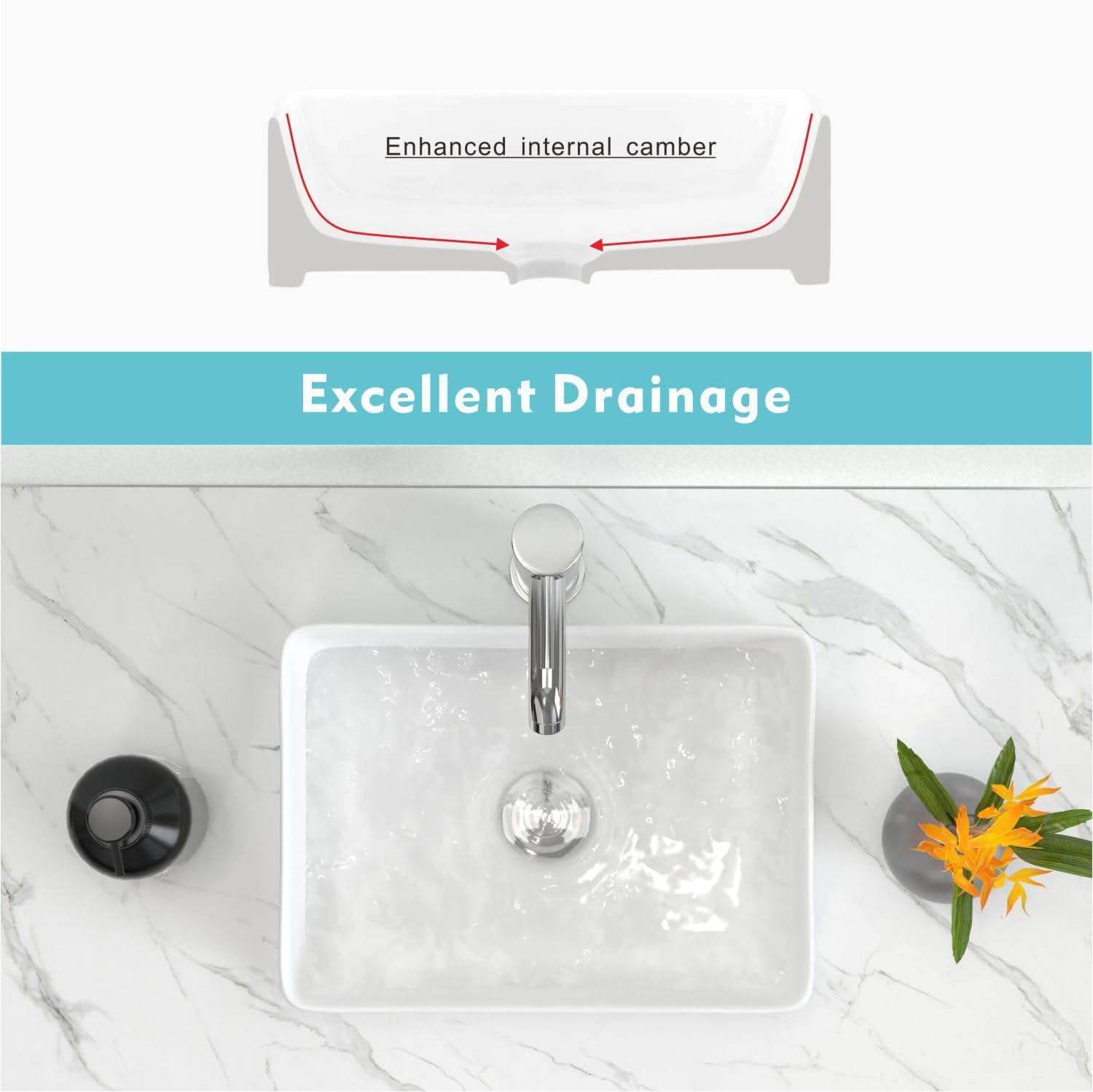 J-FAMILY 14.5'' x 10.6'' Bathroom Small Vessel Sink Above Counter White Porcelain Ceramic Sink Bowl Vanity Sink Lavatory Rectangular Wash Hand Basin