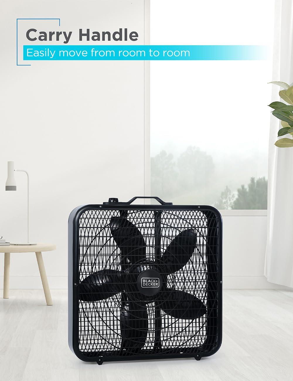 BLACK+DECKER BFP Series BLACK+DECKER 20” Box Fan with 3 Speed Settings, Powerful 80W Motor, 5-Blade Box Fan with Carry Handle, Rotary Knob, Black