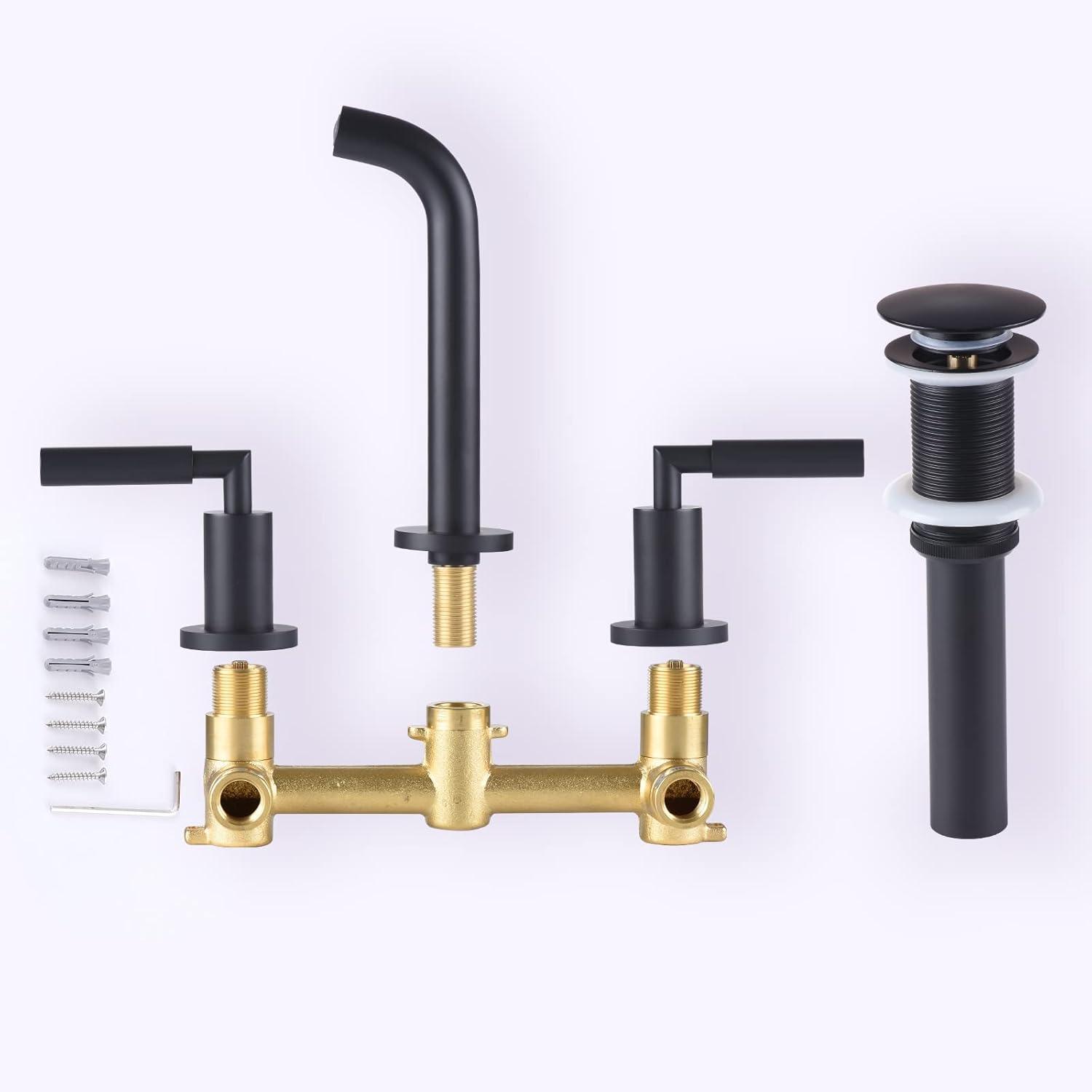 10.08" Widespread Bathroom Faucet 3 Hole, 2-handle Bathroom Sink Faucet with Drain Assembly