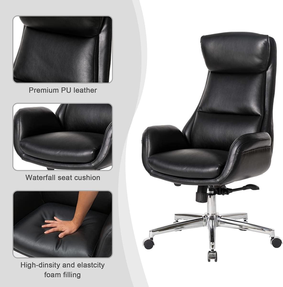 Glitzhome Adjustable Mid-Century Modern Swivel High Back Office Chair Black