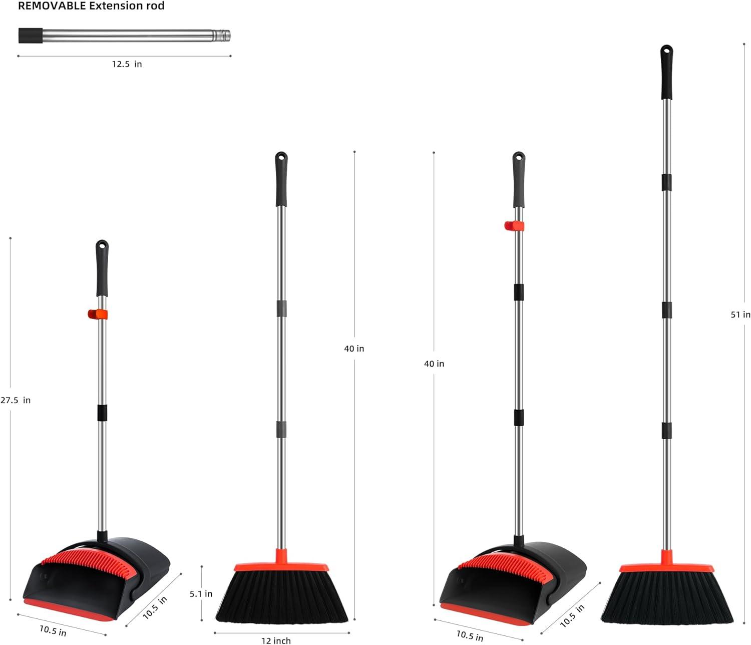 Heavy-Duty Broom and Dustpan Set for Outdoor Broom and Dust pan for Home Commercial Cleaning Supplies Angle Broom with Long Handle Perfect for Courtyard Garage Lobby Mall Market Street, B6