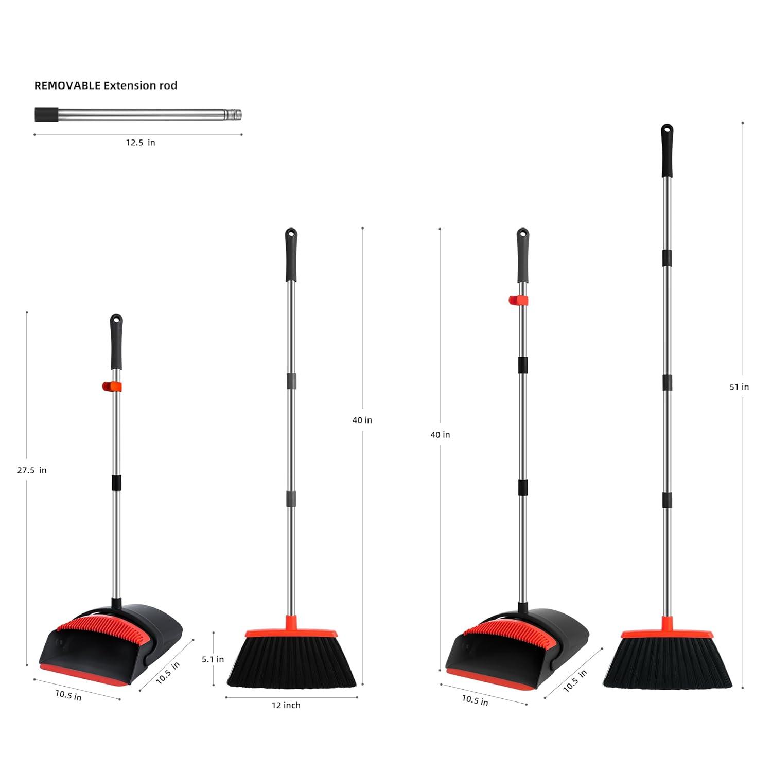 Heavy-Duty Broom and Dustpan Set for Outdoor Broom and Dust pan for Home Commercial Cleaning Supplies Angle Broom with Long Handle Perfect for Courtyard Garage Lobby Mall Market Street, B6