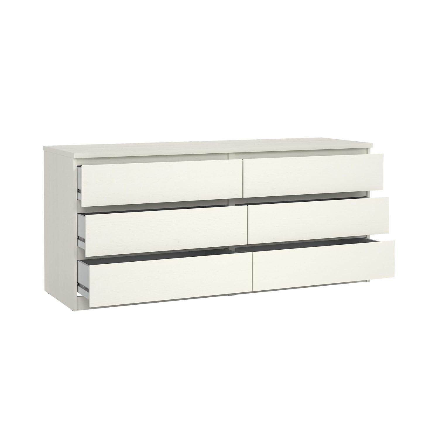 Tvilum Scottsdale 6 Drawer Double Dresser for Adults, White Woodgrain