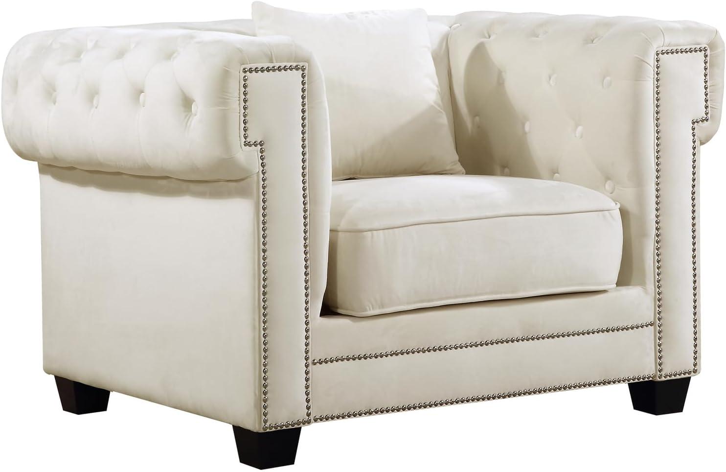 Elegant Cream Velvet Accent Chair with Metal Frame and Tufted Design