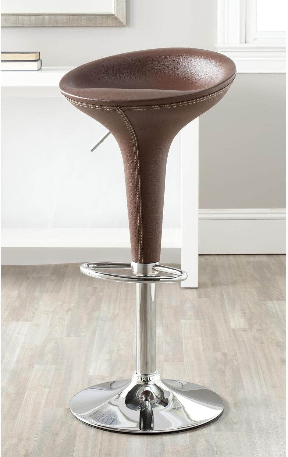 Transitional Tulip Red Leather Swivel Adjustable Bar Stool