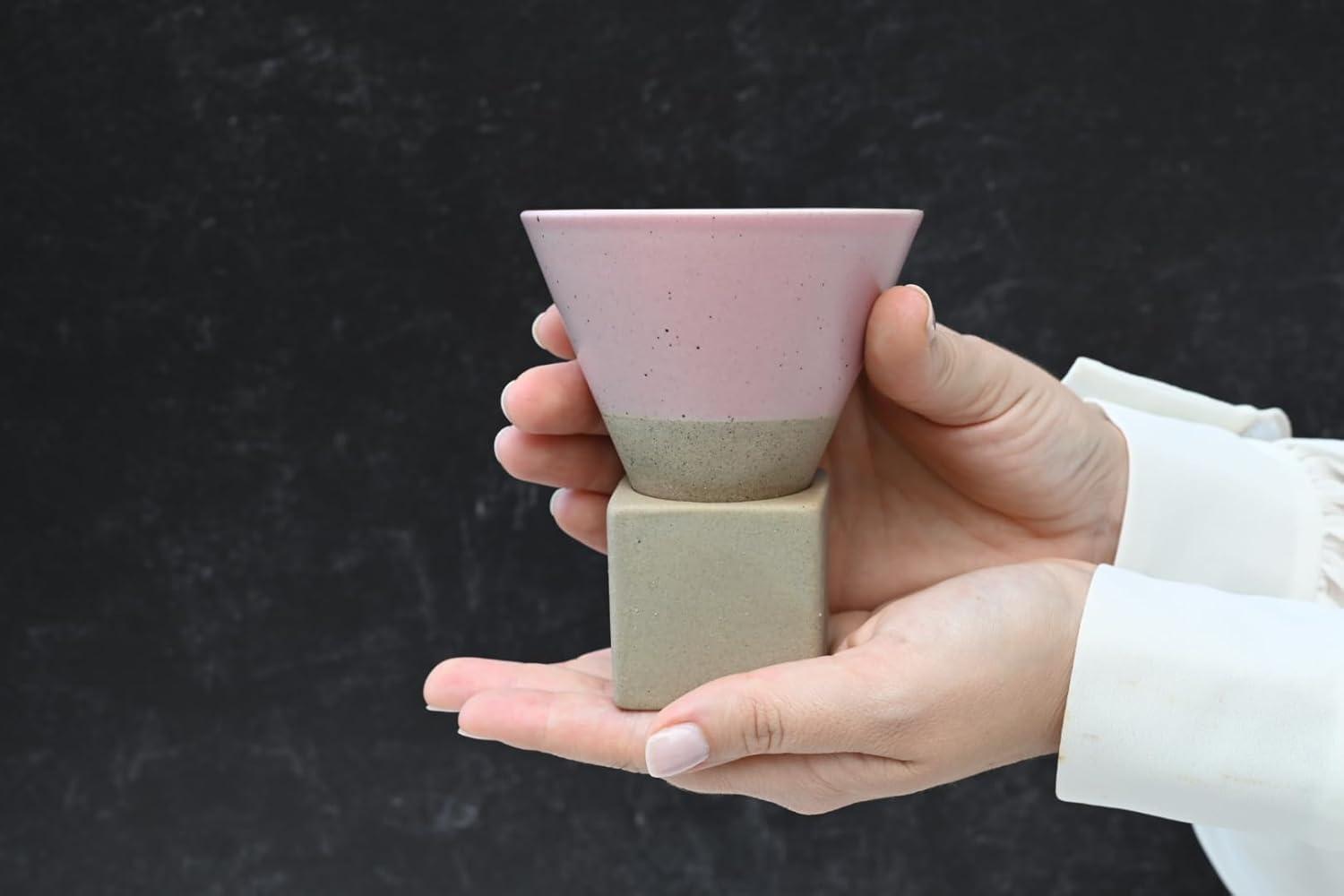 Pink Ceramic Triangular Cone Coffee Mug with Base, 6.8 oz