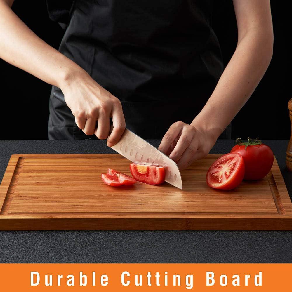 Large Bamboo Cutting Board with Juice Grooves and Handles