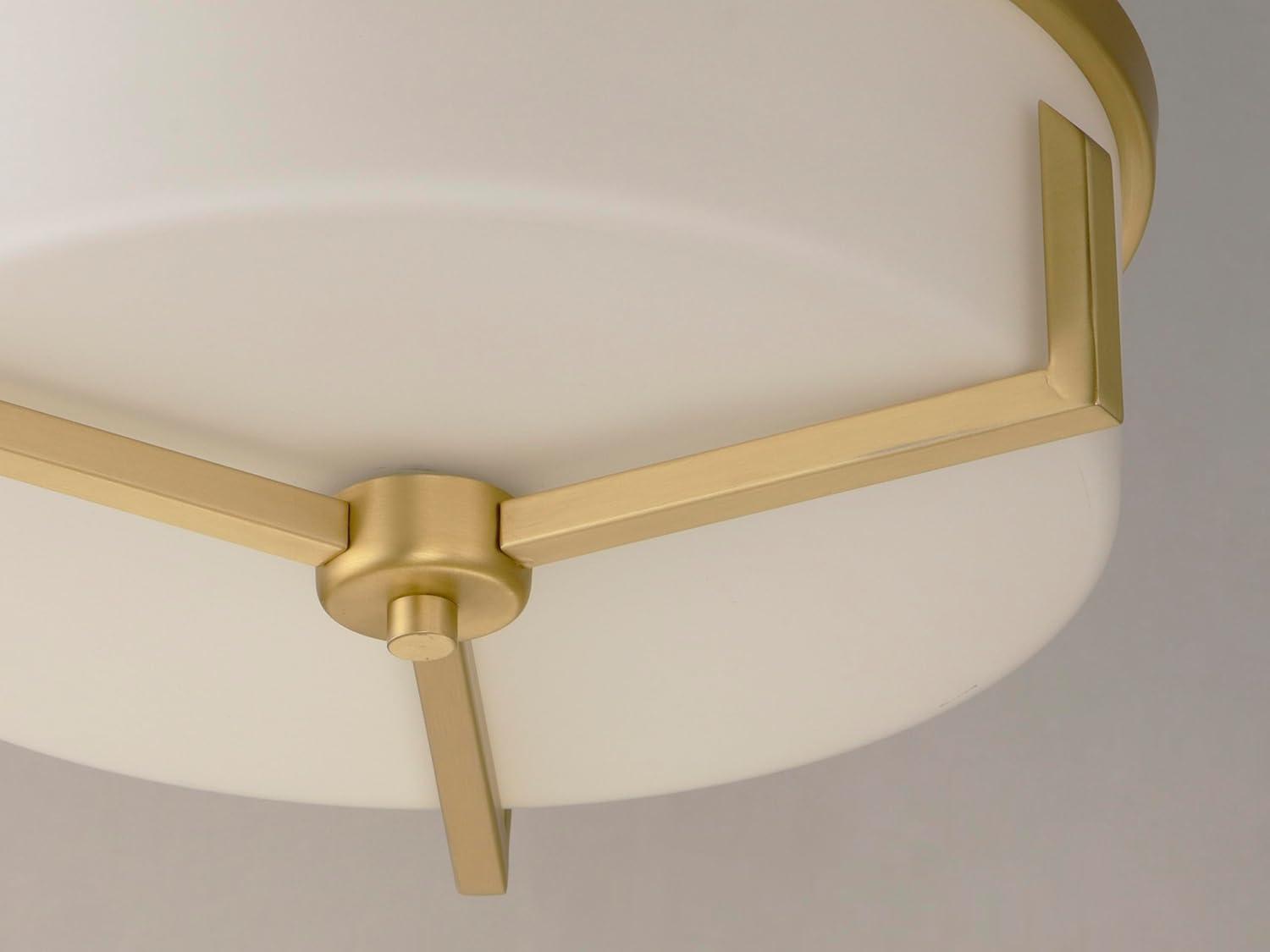 Satin Brass and White Glass 3-Light Drum Flush Mount