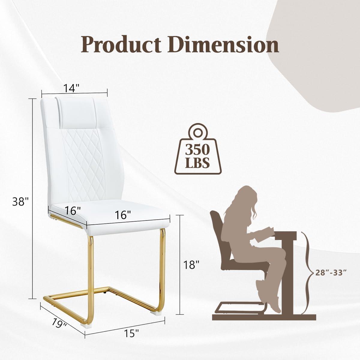 Ecarpat Dining Chairs Set of 4 with Golden Leg, Artificial Leather, for Kitchens Living Rooms and Offices