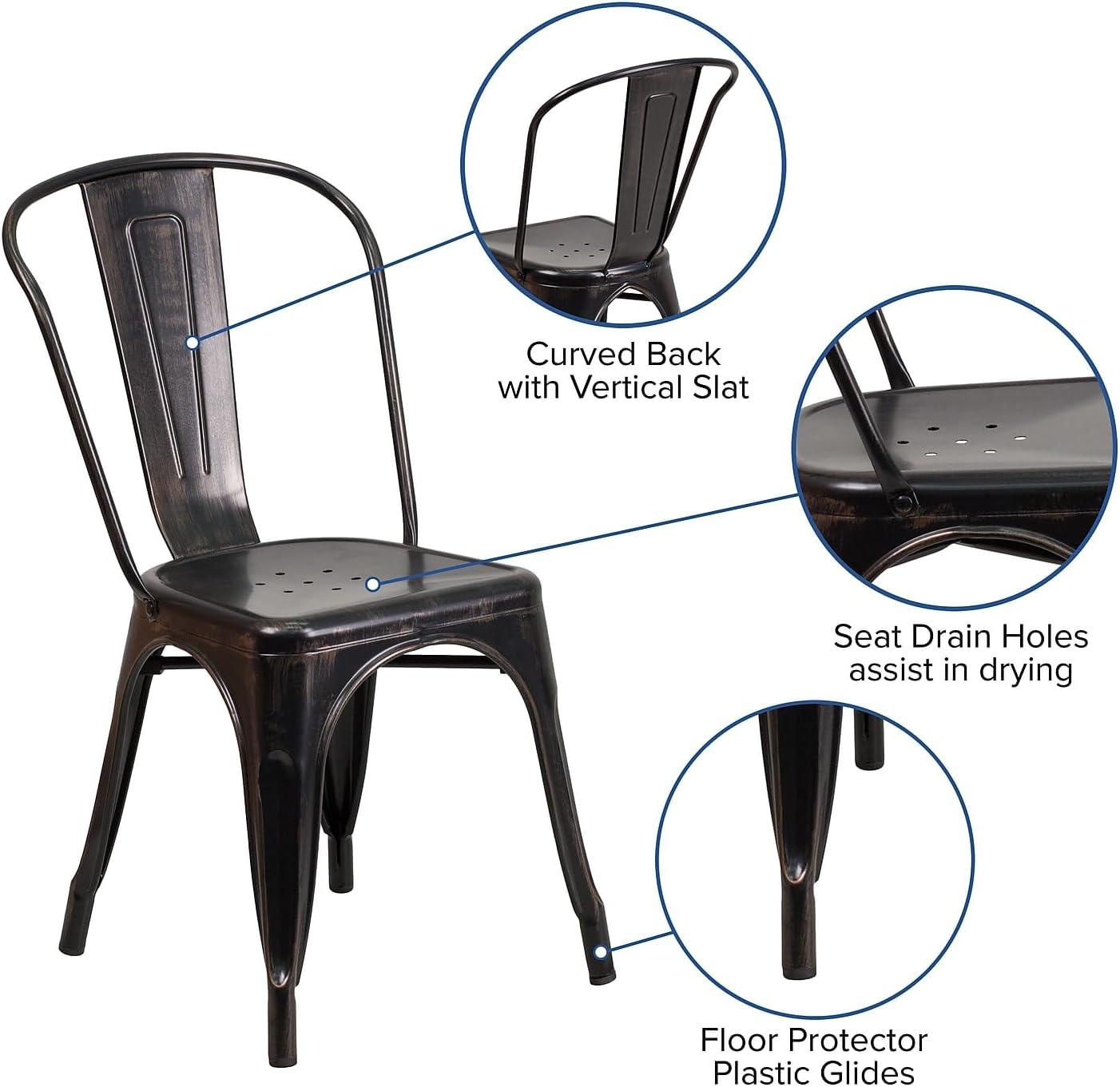 Flash Furniture Commercial Grade Black-Antique Gold Metal Indoor-Outdoor Stackable Chair