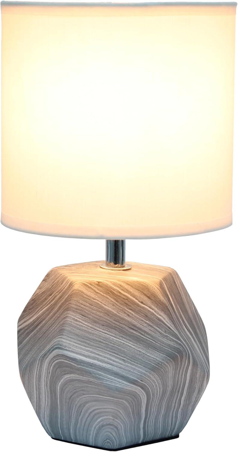 Simple Designs 10.24" Round Geometric Prism Mini Table Lamp with Matching Fabric Shade (Includes LED Light Bulb) Gray/White