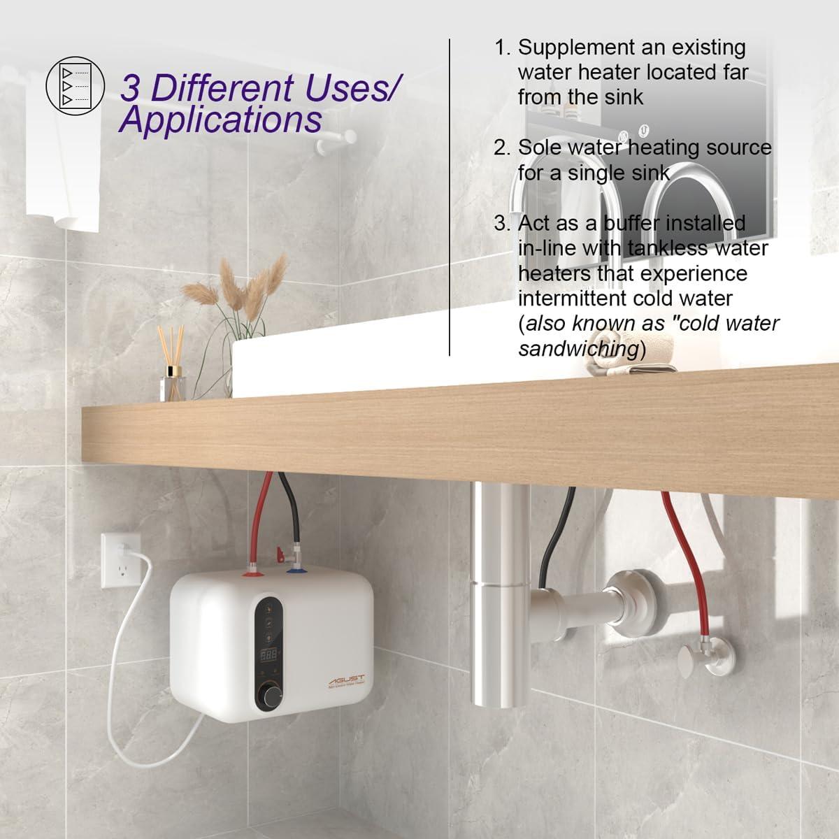 Compact White Electric Tankless Water Heater with LED Display