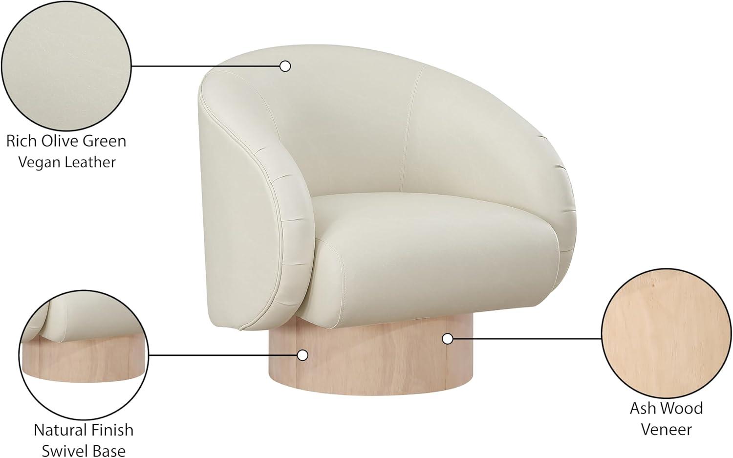 Cream Vegan Leather Swivel Accent Chair with Ash Wood Base