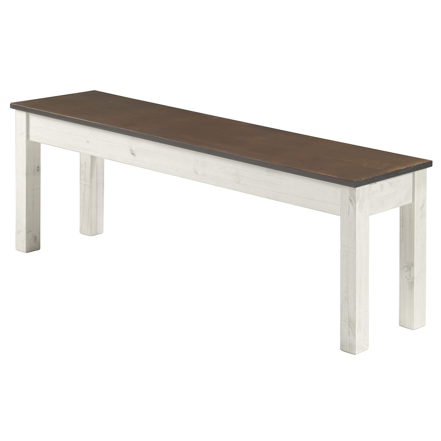 Bridge Brazil Wood Bench White Distressed | Furniture Dash White distressed finish, seat in brown lacquer.