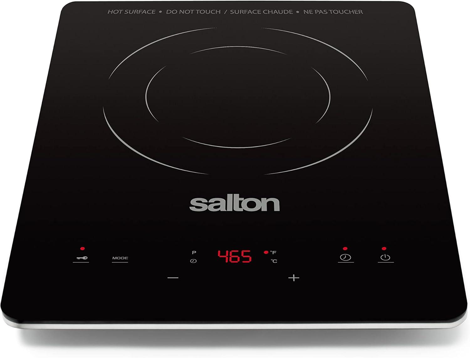 Salton Portable Induction Cooktop Cool Touch LED Display Cooker with 8 Temperature Settings for Precise Control, Energy Efficient Green Cooking with
