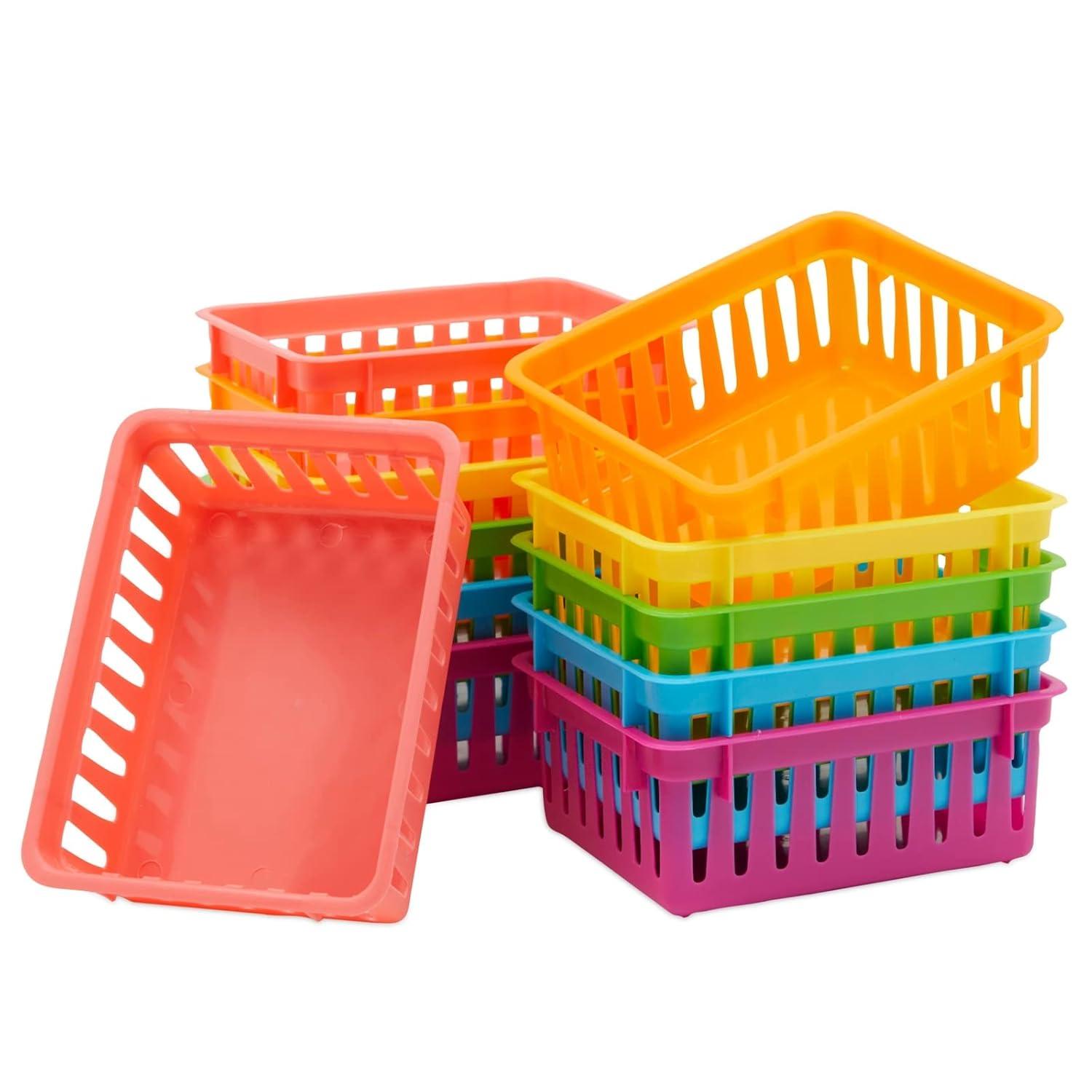 Bright Creations 12-Pack Small Plastic Classroom Storage Bins for Organization, Baskets for Kids', 6 Colors, 6.2 x 4.8 x 2.4 inches