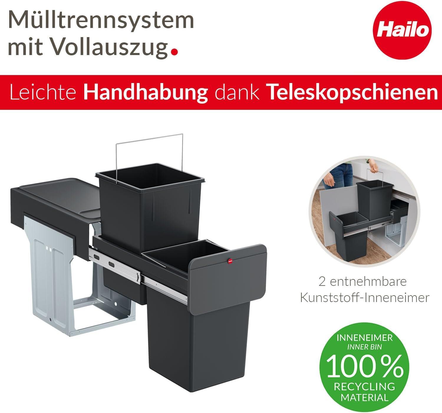 Hailo USA Inc. Plastic Manual Lift Multi-Compartments Trash & Recycling Bin
