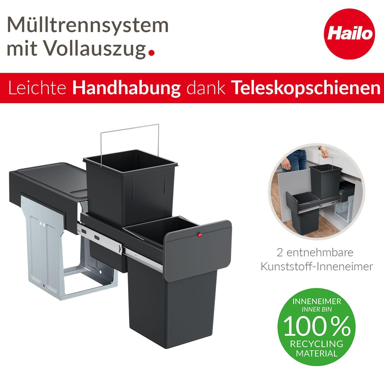 Hailo USA Inc. Plastic Manual Lift Multi-Compartments Trash & Recycling Bin