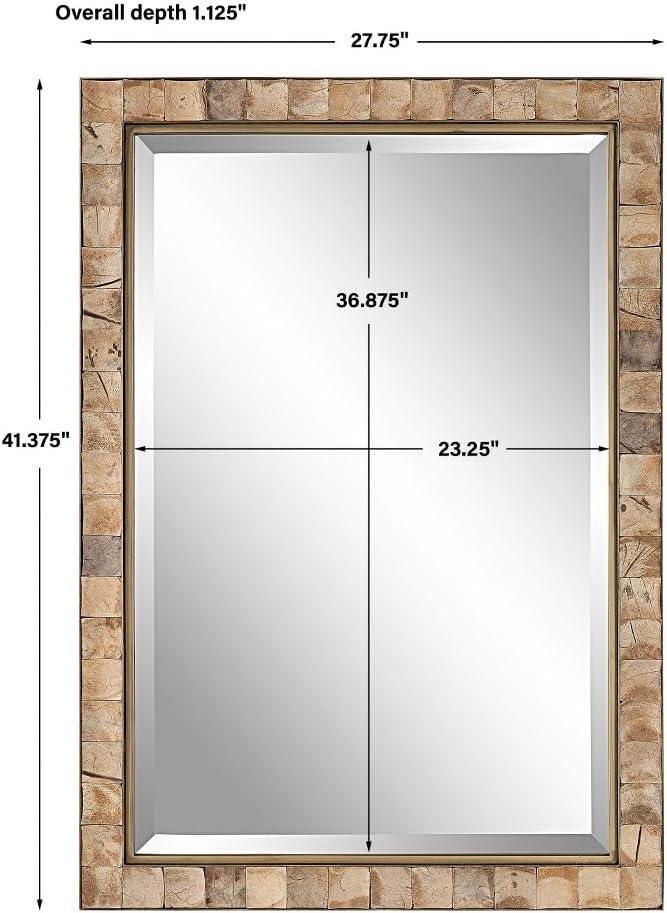Uttermost Rectangular Vanity Decorative Wall Mirror Rustic Beveled Dark Gold Polished Coconut Frame 27 3/4" Wide for Bathroom