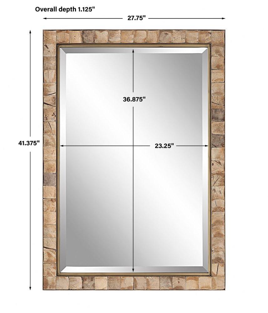 Uttermost Rectangular Vanity Decorative Wall Mirror Rustic Beveled Dark Gold Polished Coconut Frame 27 3/4" Wide for Bathroom