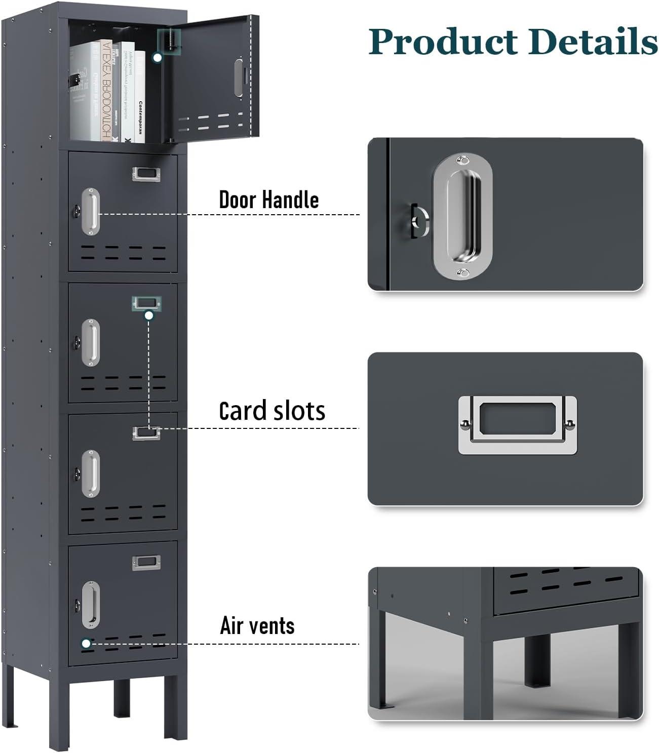 Gray 5-Door Lockable Steel Office Locker