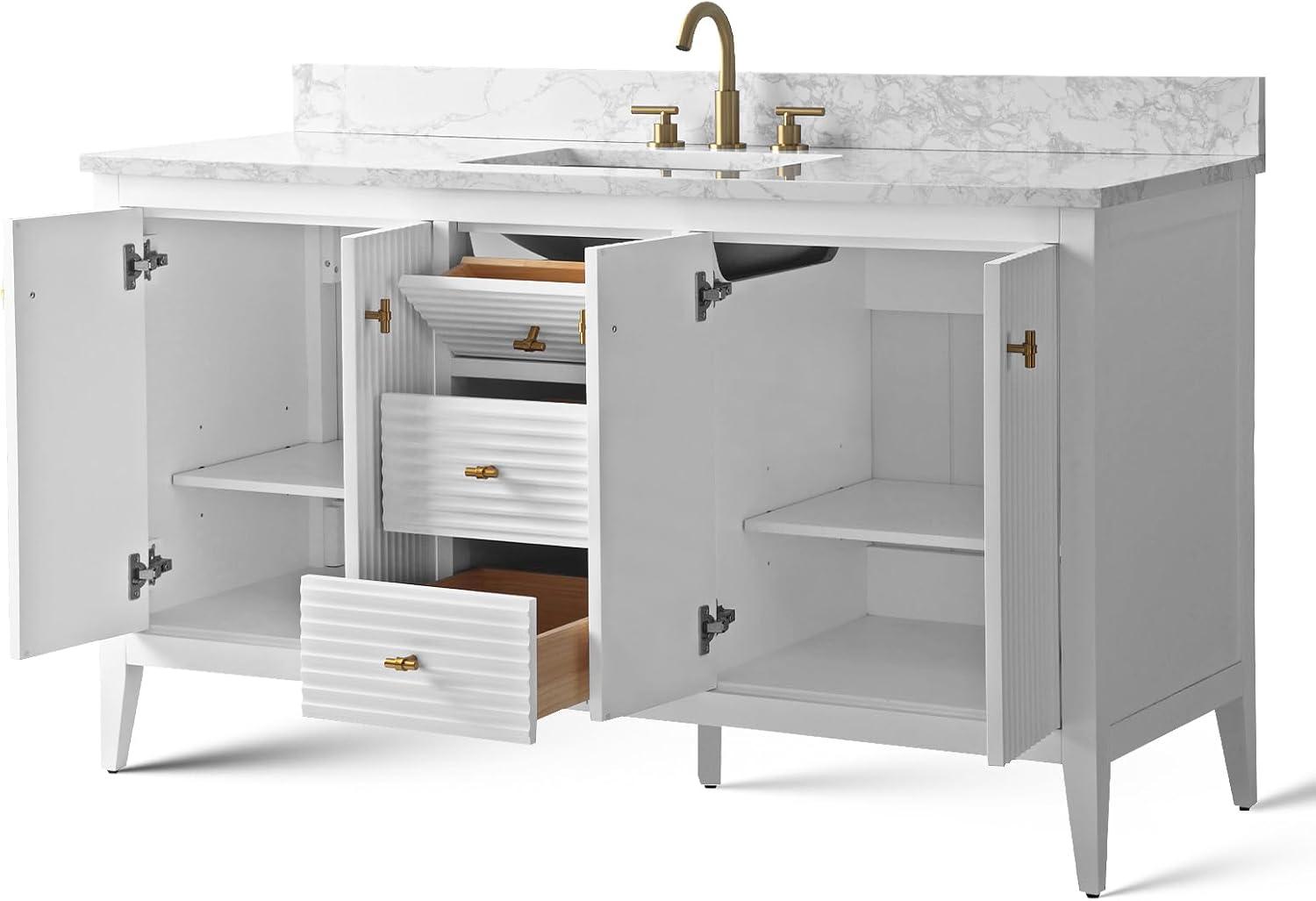 60'' Single Bathroom Vanity with Engineered Marble Top
