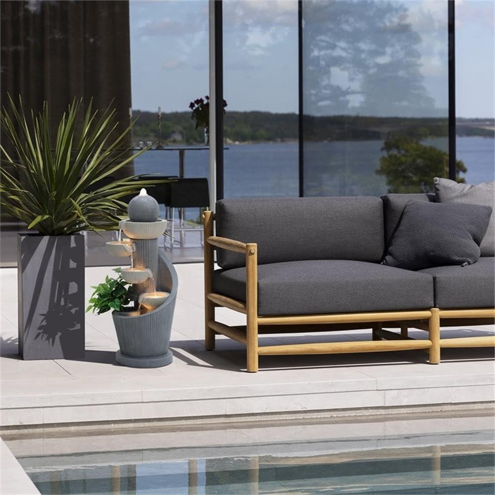 LuxenHome Gray Resin Spiral Sculpture with Bubbler 5-Tier Outdoor Fountain with Lights