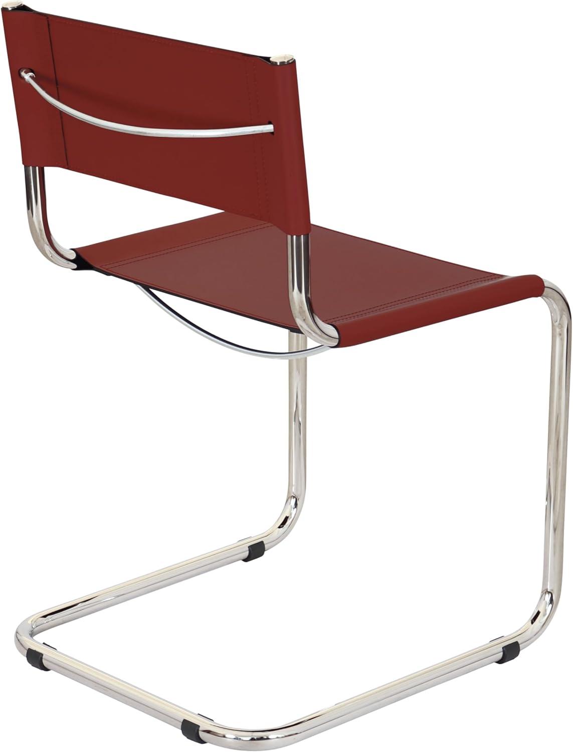Breuer Chair Company Mart Stam Cantilever Side Chair w/ Chrome Steel Frame & Dark Red Bonded Leather by Furnish Theory
