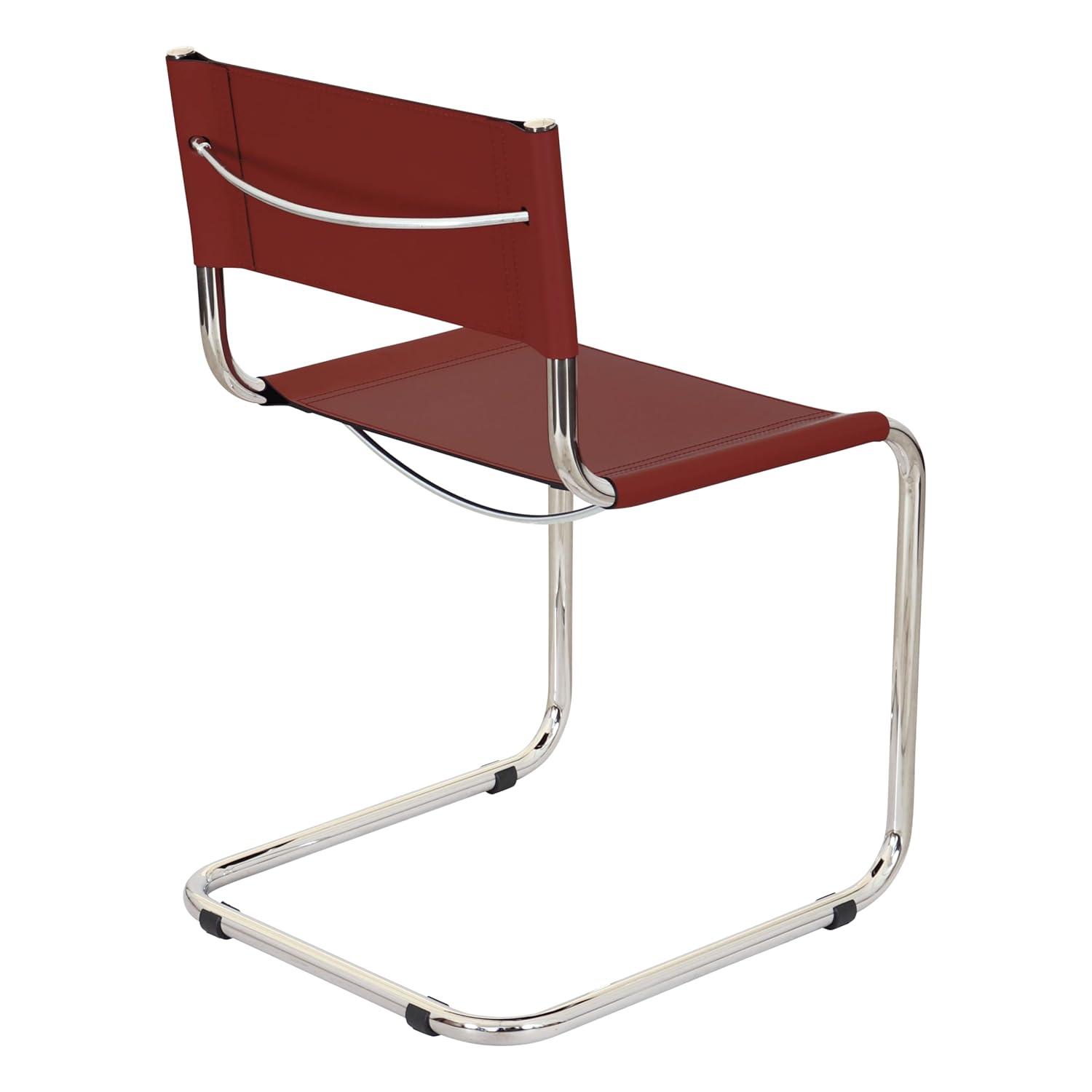 Breuer Chair Company Mart Stam Cantilever Side Chair w/ Chrome Steel Frame & Dark Red Bonded Leather by Furnish Theory