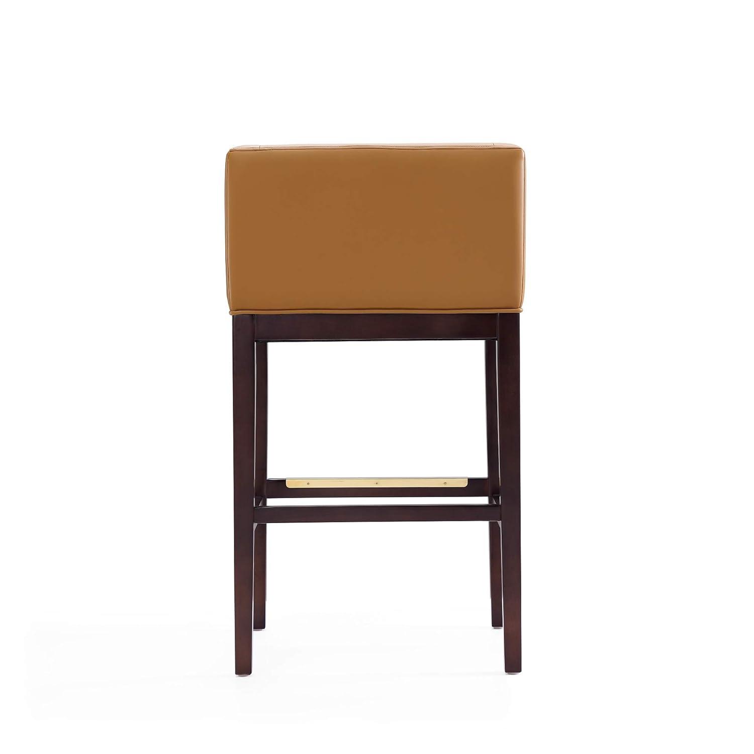 Kingsley Upholstered Beech Wood Barstool Camel - Manhattan Comfort: Mid-Century Modern, Low Back, Footrest