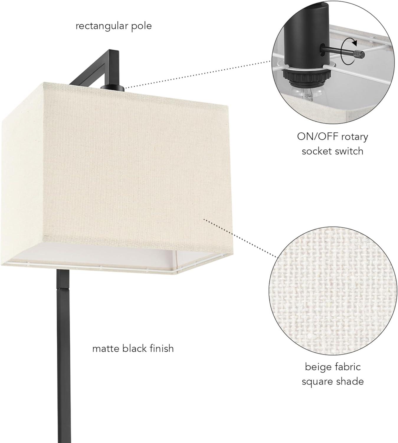 Matte Black Adjustable Floor Lamp with Beige Linen Shade